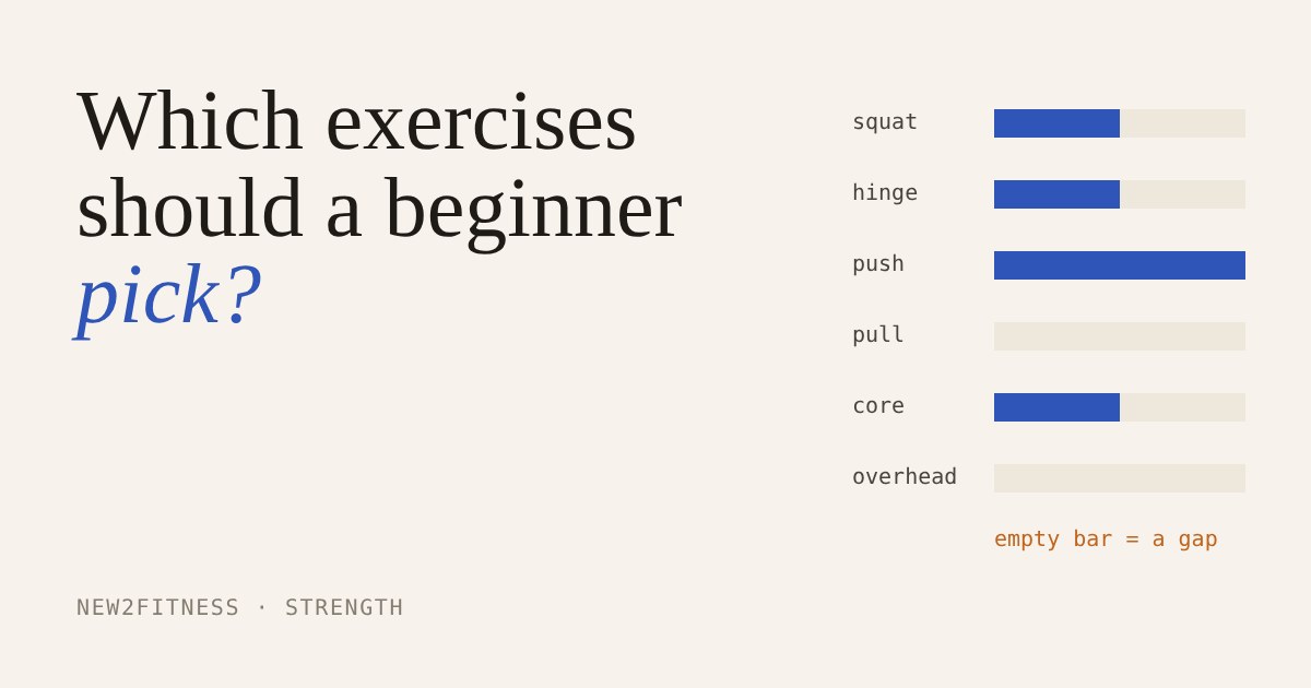 Bar chart of movement patterns covered by a beginner session, with pull and overhead bars empty